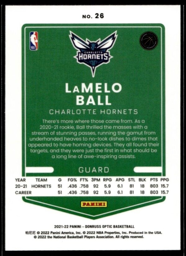 2021 Donruss Optic Charlotte Hornets #26 LaMelo Ball