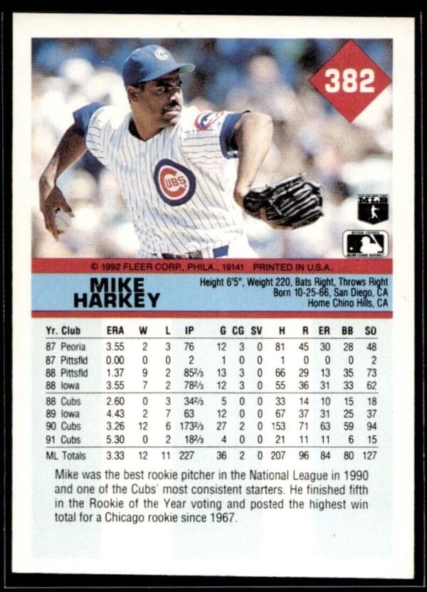 1992 Fleer Chicago Cubs #382 Mike Harkey