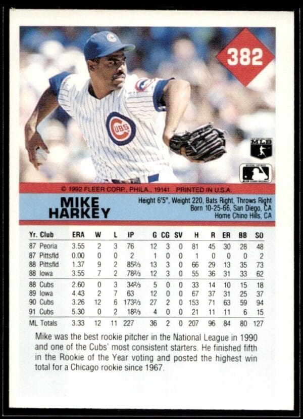 1992 Fleer Chicago Cubs #382 Mike Harkey