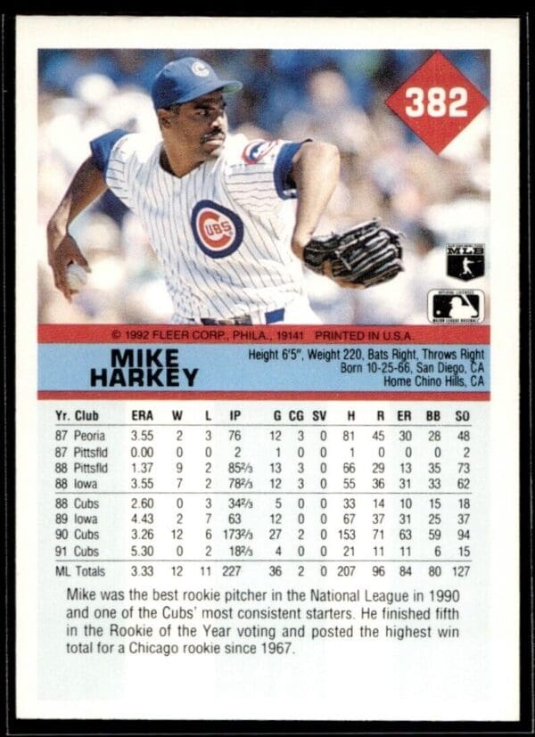 1992 Fleer Chicago Cubs #382 Mike Harkey