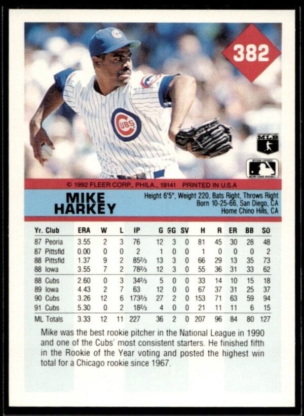 1992 Fleer Chicago Cubs #382 Mike Harkey