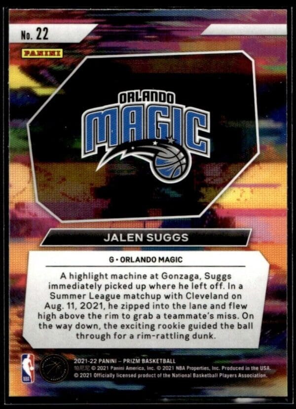 2021 Panini Prizm Instant Impact Orlando Magic #22 Jalen Suggs RC Rookie