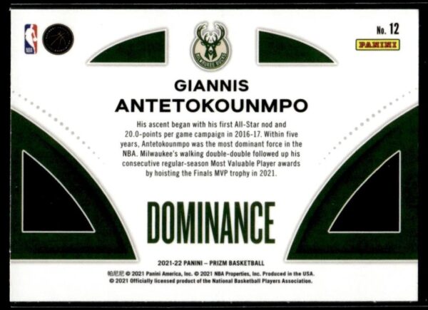 2021 Panini Prizm Dominance Milwaukee Bucks #12 Giannis Antetokounmpo