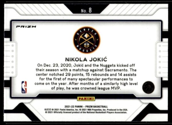 2021 Panini Prizm Widescreen Denver Nuggets #8 Nikola Jokic Silver Disco