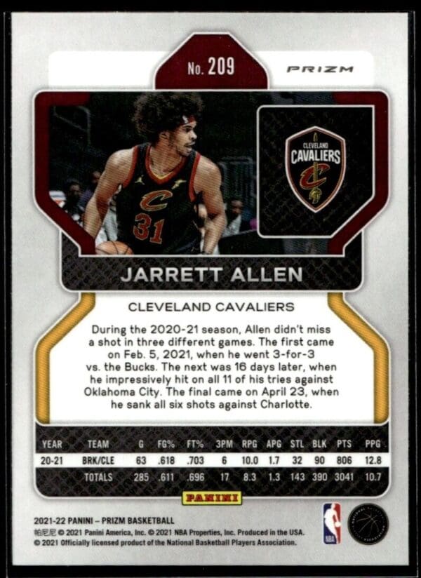 2021 Panini Prizm Cleveland Cavaliers #209 Jarrett Allen Purple Wave