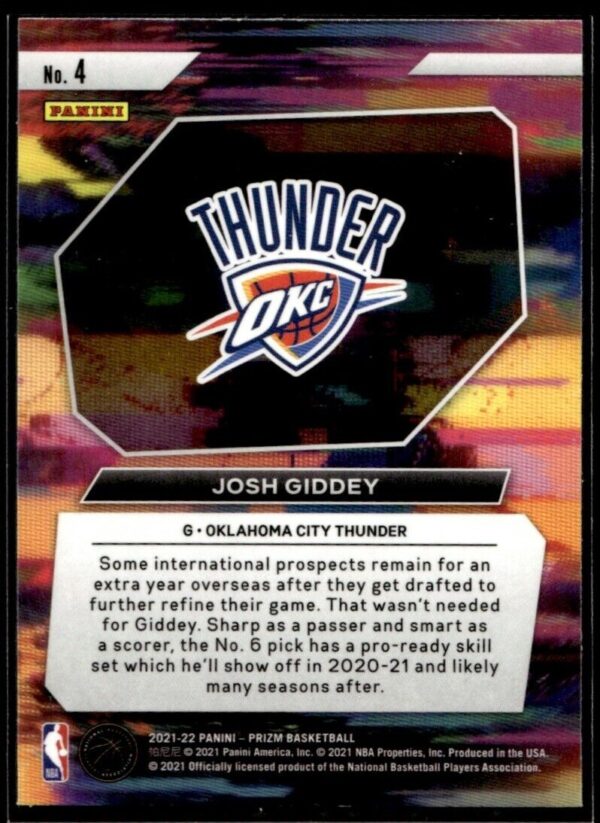 2021 Panini Prizm Instant Impact Oklahoma City Thunder #4 Josh Giddey RC Rookie