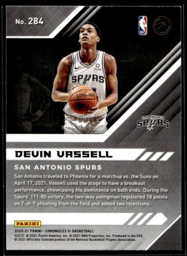 2020 Panini Chronicles XR San Antonio Spurs #284 Devin Vassell RC Rookie