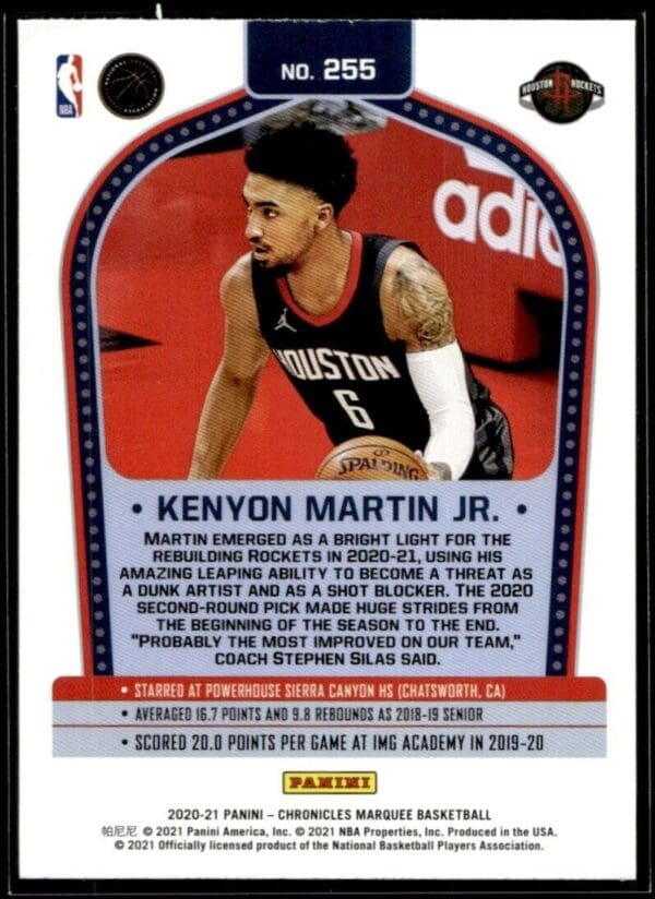 2020 Panini Chronicles Marquee Houston Rockets #255 Kenyon Martin Jr. RC Rookie