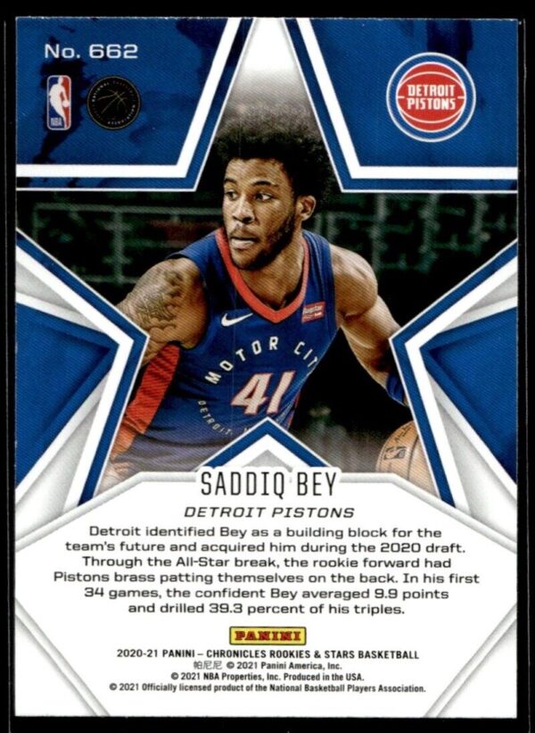2020 Panini Chronicles Rookies & Stars Detroit Pistons #662 Saddiq Bey RC Rookie
