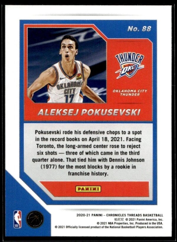 2020 Panini Threads Oklahoma City Thunder #88 Aleksej Pokusevski RC Rookie