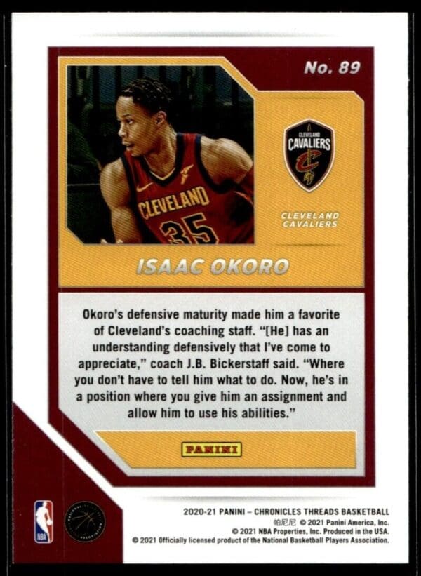 2020 Panini Chronicles Threads Cleveland Cavaliers #89 Isaac Okoro RC Rookie