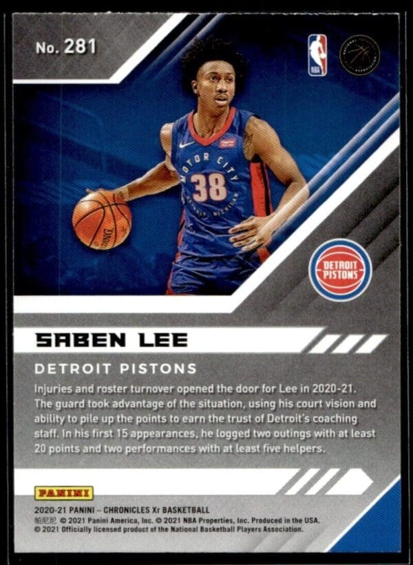 2020 Panini Chronicles XR Detroit Pistons #281 Saben Lee RC Rookie