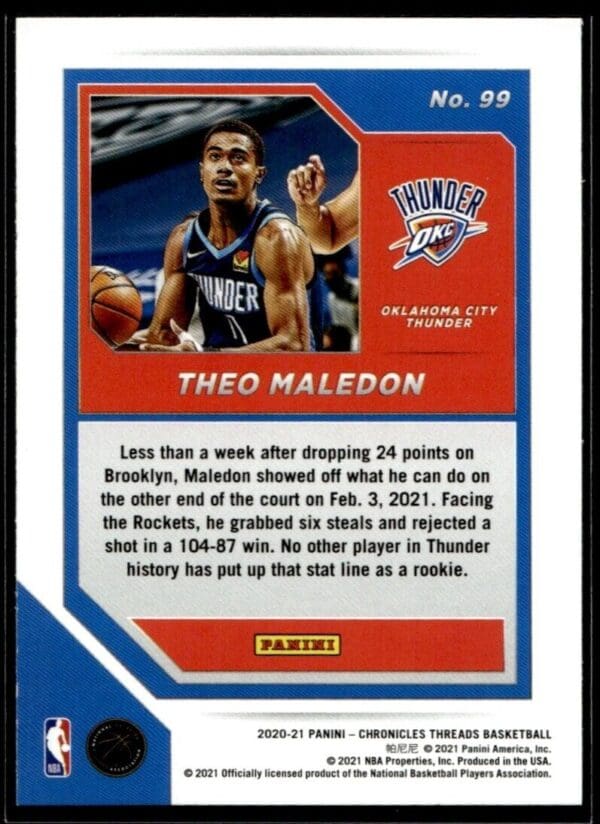 2020 Panini Chronicles Threads Oklahoma City Thunder #99 Theo Maledon RC Rookie