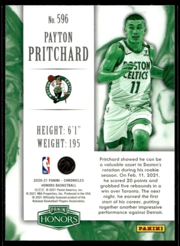 2020 Panini Chronicles Honors Boston Celtics #596 Payton Pritchard RC Rookie