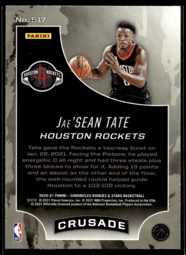 2020 Panini Rookies & Stars Houston Rockets #517 Jae'Sean Tate RC Rookie Crusade