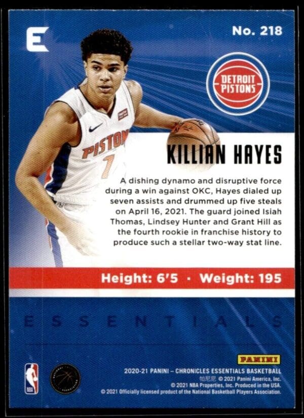 2020 Panini Chronicles Essentials Detroit Pistons #218 Killian Hayes RC Rookie