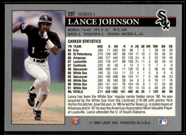 1992 Leaf Chicago White Sox #237 Lance Johnson