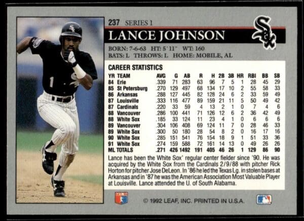 1992 Leaf Chicago White Sox #237 Lance Johnson