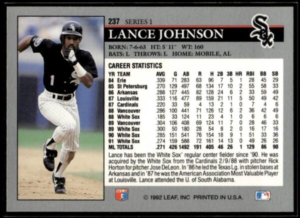 1992 Leaf Chicago White Sox #237 Lance Johnson