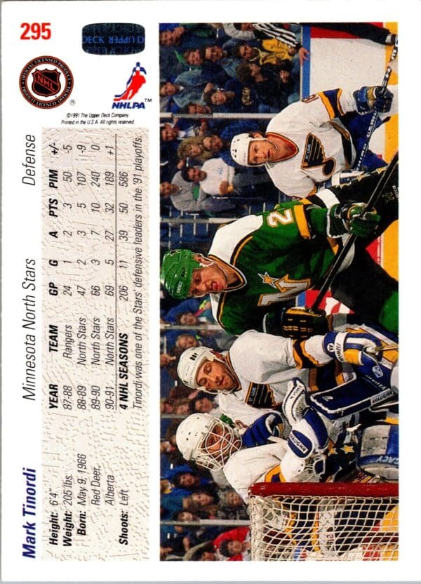 1991 Upper Deck Minnesota North Stars #295 Mark Tinordi