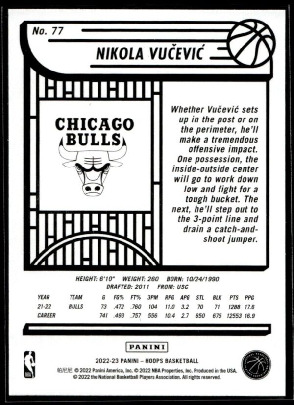 _10 2022 Hoops Chicago Bulls #77 Nikola Vucevic