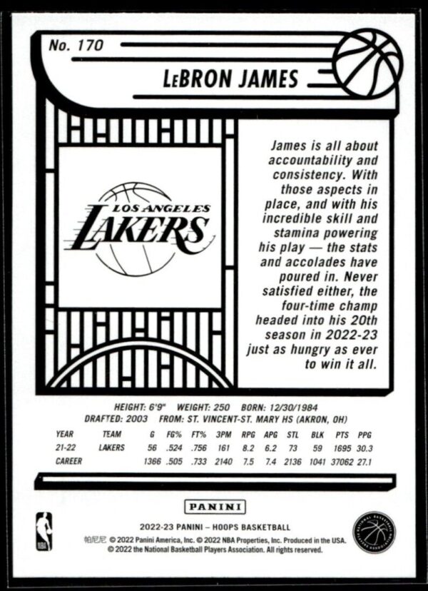 _10 2022 Hoops Los Angeles Lakers #170 LeBron James