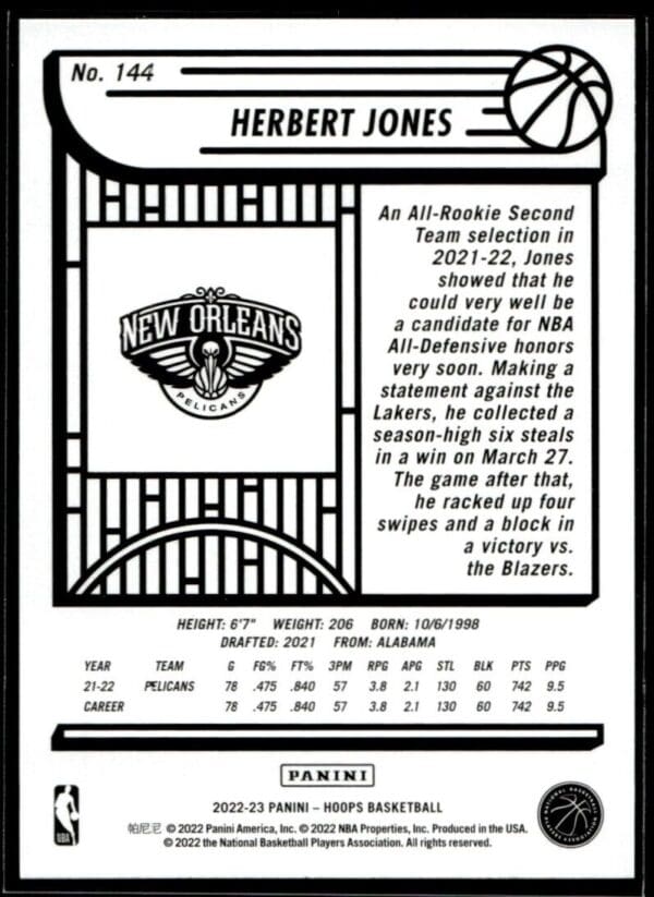 2022 Hoops New Orleans Pelicans #144 Herbert Jones