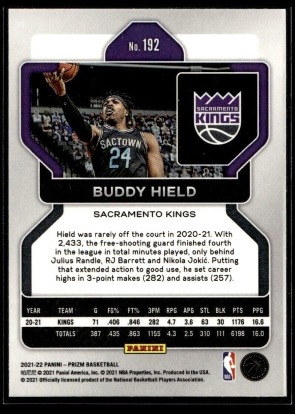2021 Panini Prizm Sacramento Kings #192 Buddy Hield