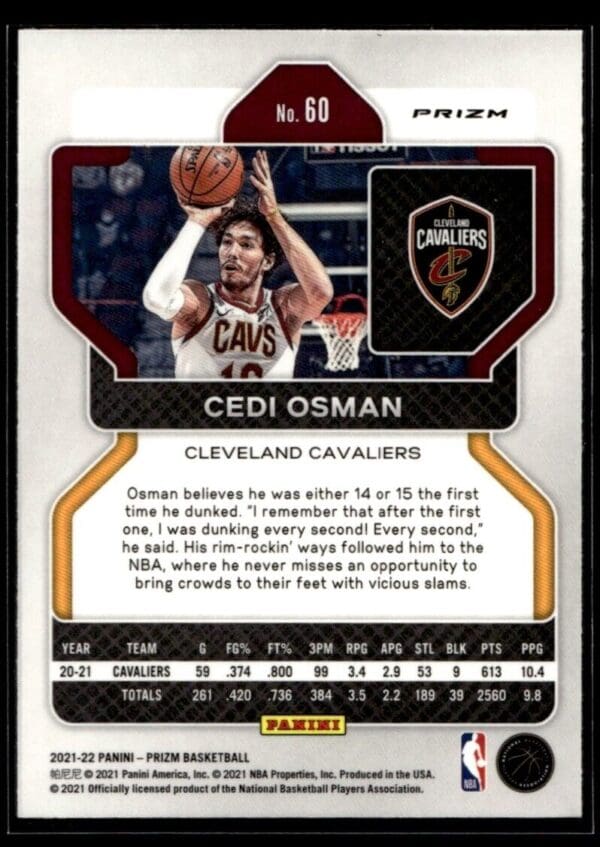 2021 Panini Prizm Cleveland Cavaliers #60 Cedi Osman Holo