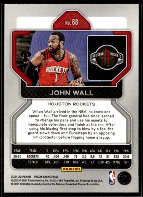 2021 Panini Prizm Houston Rockets #68 John Wall