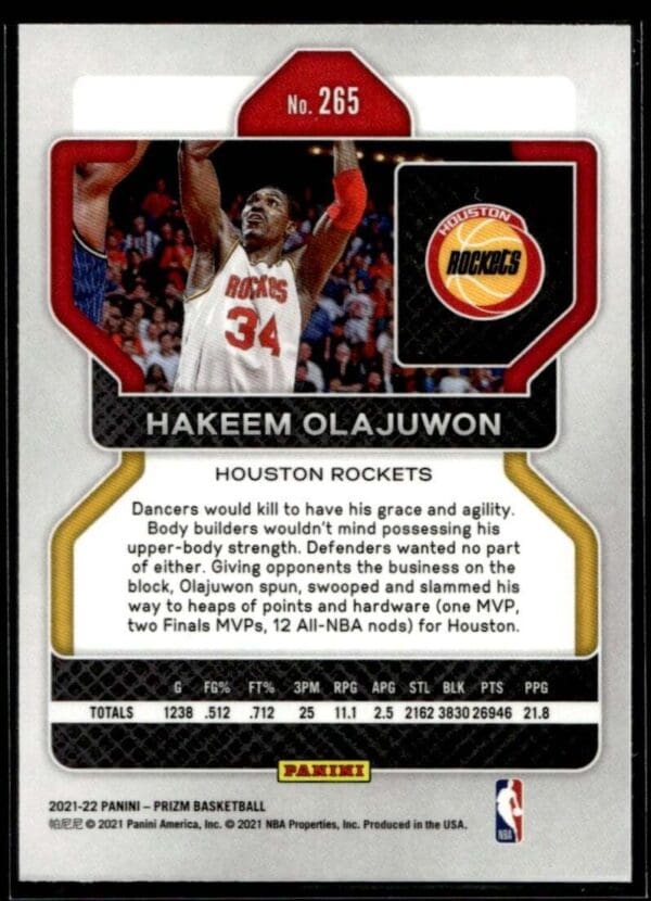 _10 2021 Panini Prizm Houston Rockets #265 Hakeem Olajuwon
