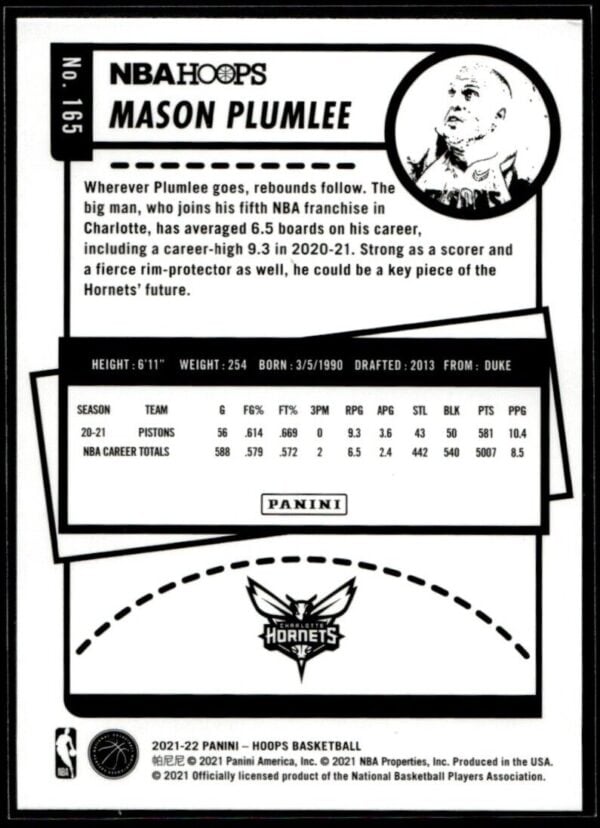 2021 Hoops Charlotte Hornets #165 Mason Plumlee