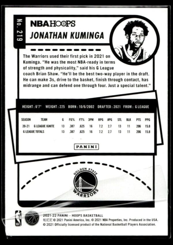 2021 Hoops Golden State Warriors #219 Jonathan Kuminga RC Rookie