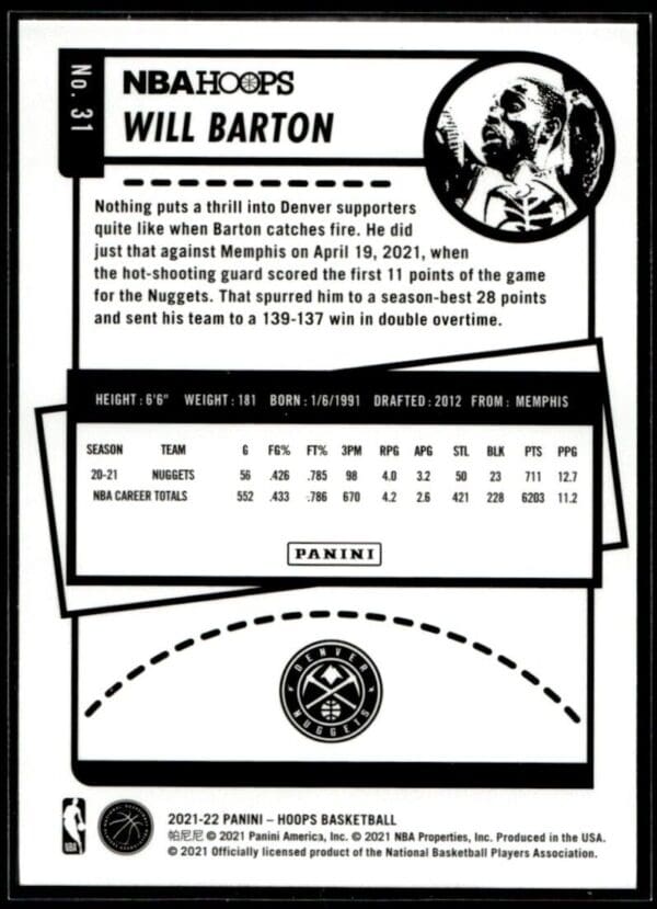 2021 Hoops Denver Nuggets #31 Will Barton