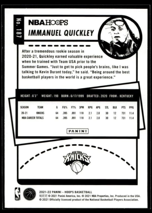 2021 Hoops New York Knicks #187 Immanuel Quickley