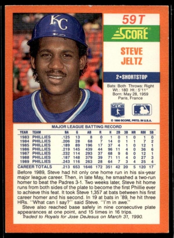 _10 1990 Score Rookie & Traded Kansas City Royals #59T Steve Jeltz