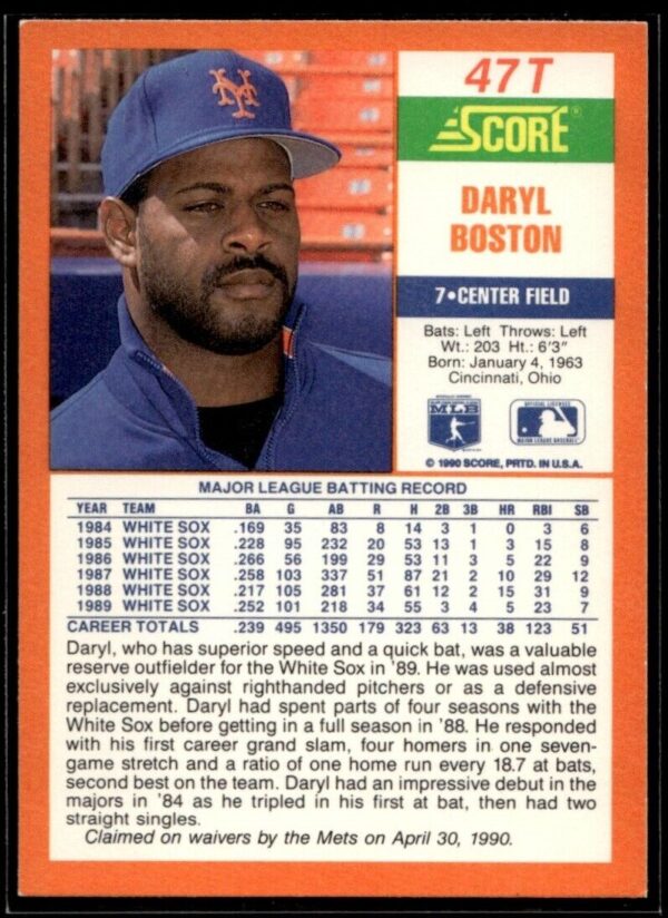1990 Score Rookie & Traded New York Mets #47T Daryl Boston