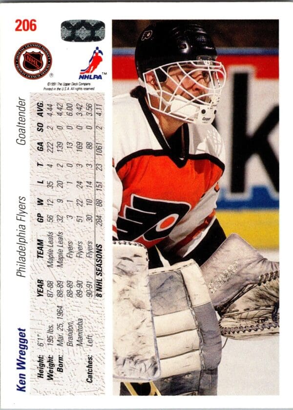 1991 Upper Deck Philadelphia Flyers #206 Ken Wregget