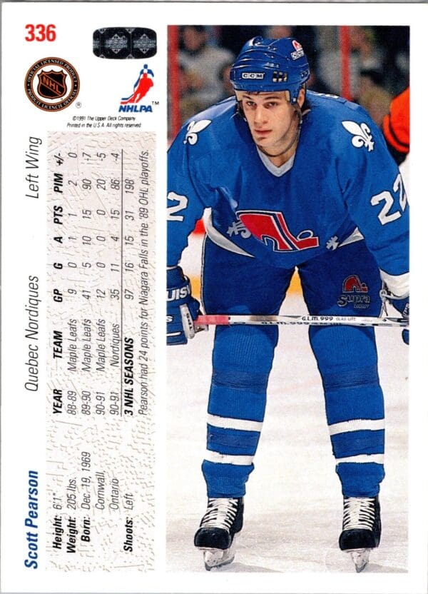 _10 1991 Upper Deck Quebec Nordiques #336 Scott Pearson