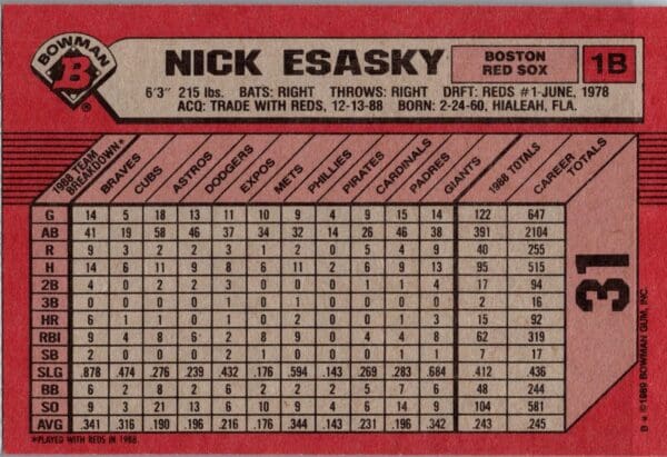 1989 Bowman Boston Red Sox #31 Nick Esasky