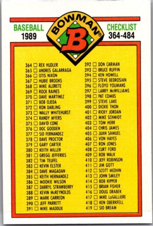 1989 Bowman  #464 Checklist: 364-484