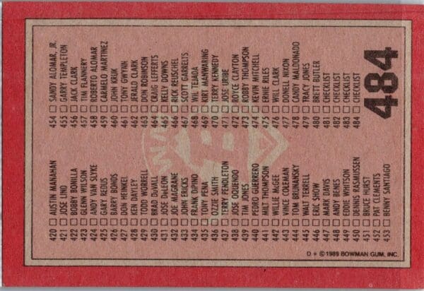 1989 Bowman  #464 Checklist: 364-484