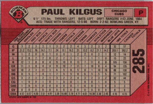 _10 1989 Bowman Chicago Cubs #285 Paul Kilgus