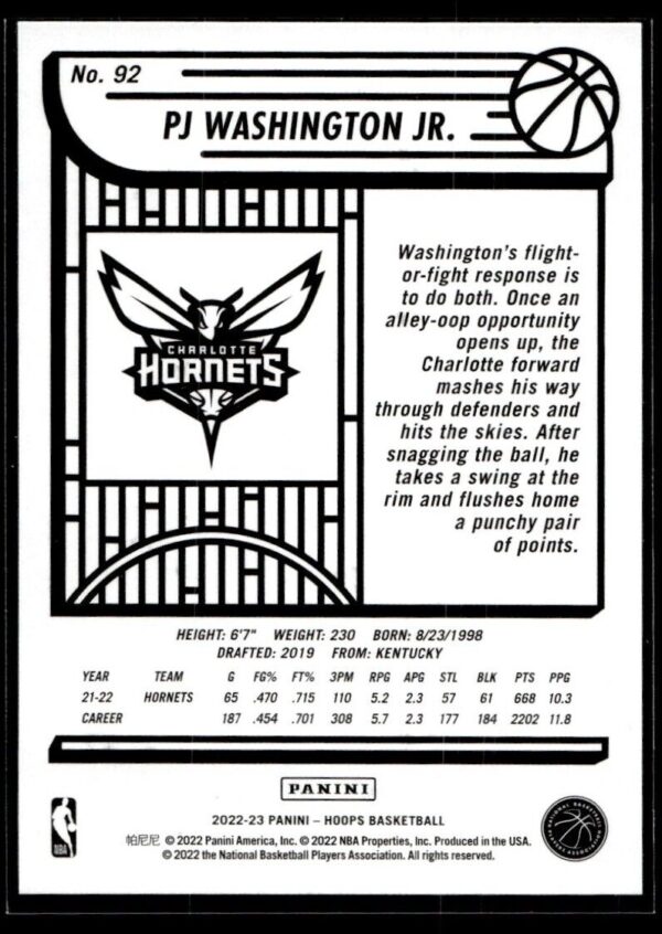 2022 NBA Hoops Charlotte Hornets #92 PJ Washington Jr.