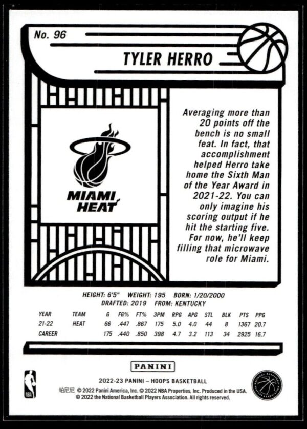 2022 NBA Hoops Miami Heat #96 Tyler Herro