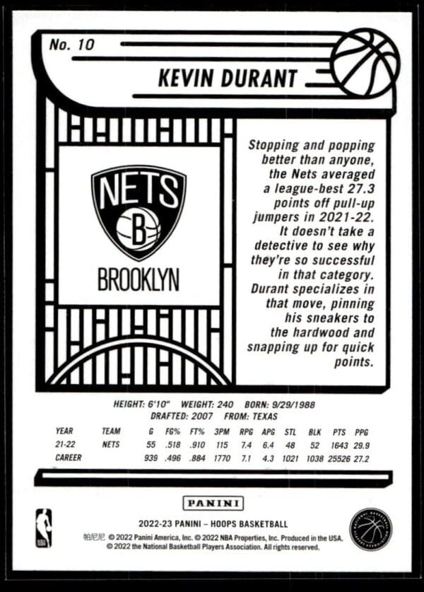 2022 NBA Hoops Brooklyn Nets #10 Kevin Durant