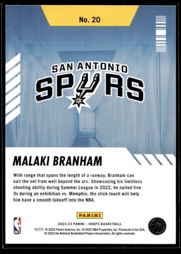 _10 2022 NBA Hoops Arriving Now San Antonio Spurs #20 Malaki Branham