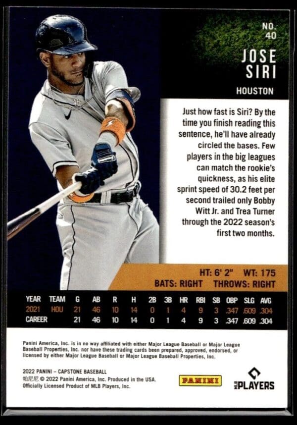 2022 Panini Capstone Houston Astros #40 Jose Siri RC Rookie Blue Foil