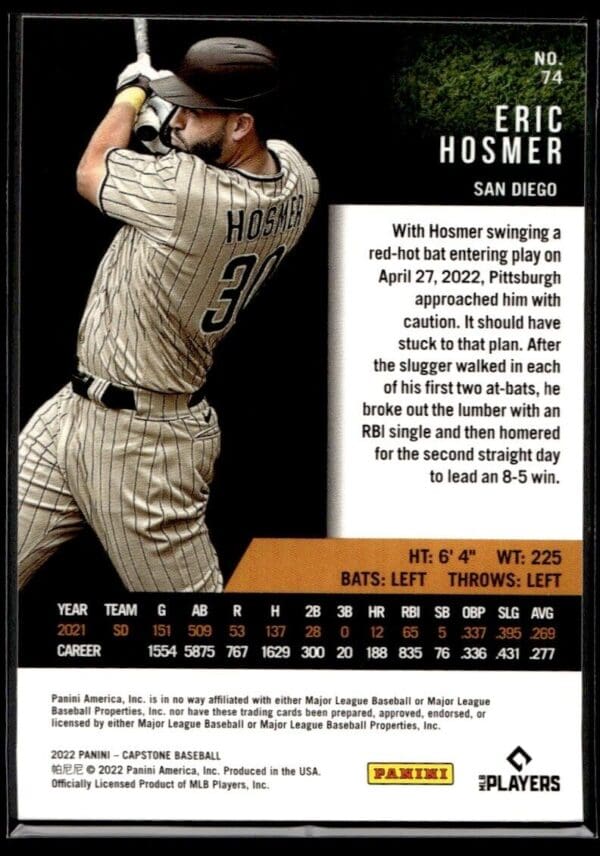 _10 2022 Panini Capstone San Diego Padres #74 Eric Hosmer