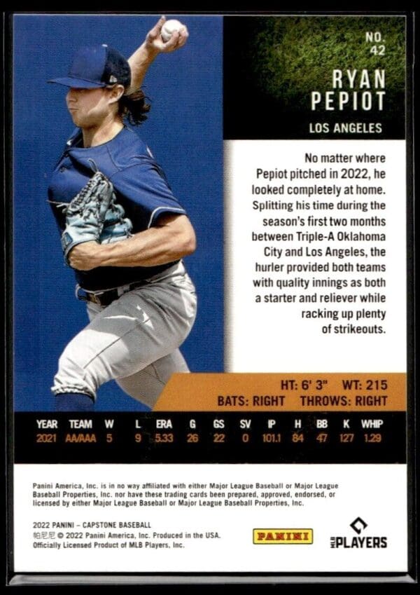 2022 Panini Capstone Los Angeles Angels #42 Ryan Pepiot RC Rookie